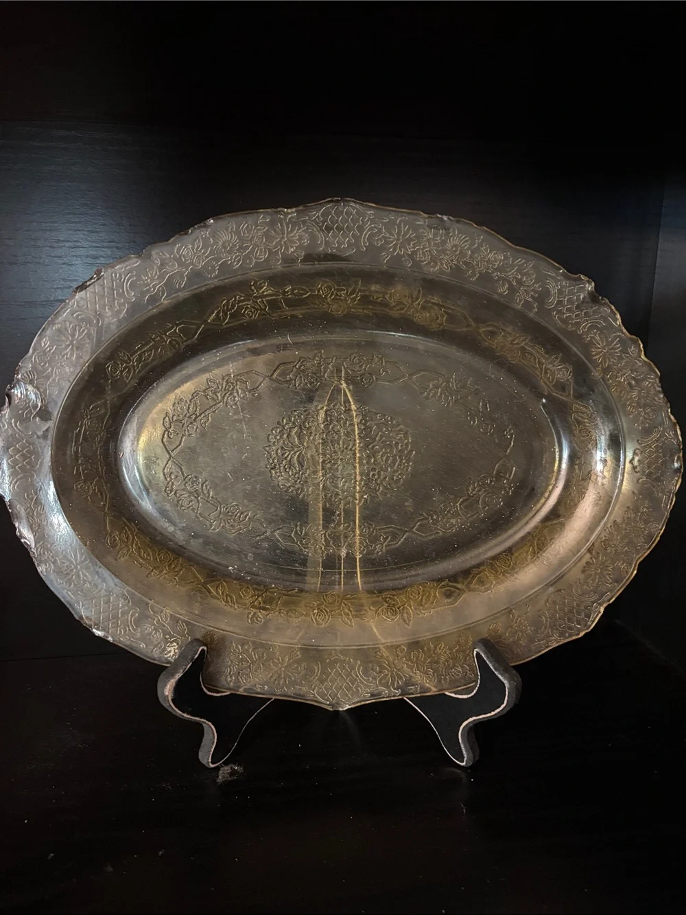 Vintage Decorative Oval Serving Platter in Aged Gold